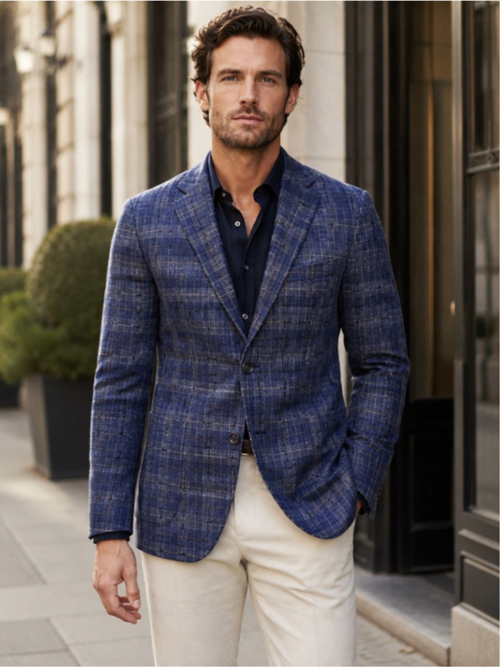 Patrick Assaraf Blazer Men 56R Wool Cashmere Plaid Sport Coat Quiet Luxury Italy